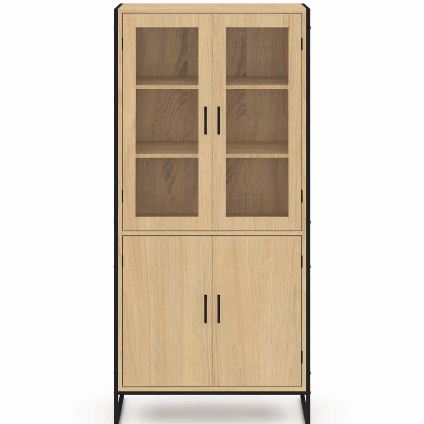 Vitrine buffet haut industriel 176 cm avec portes et étagères*IDMarket Clearance